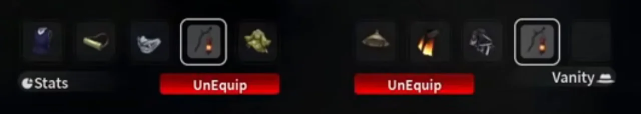 Five stat slots with an outfit in the first, and a straw hat in the vanity row