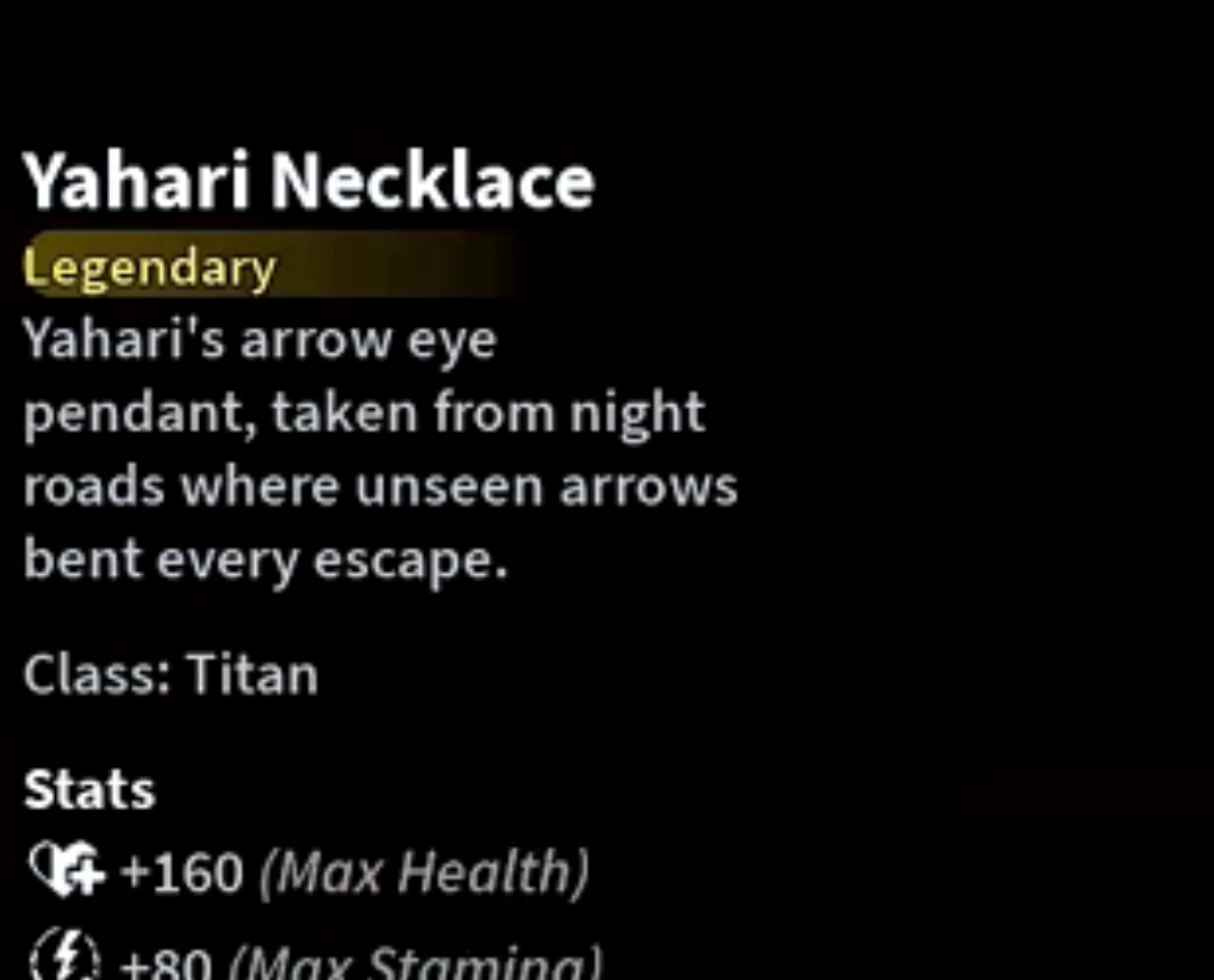 An item card for the Yahari Necklace