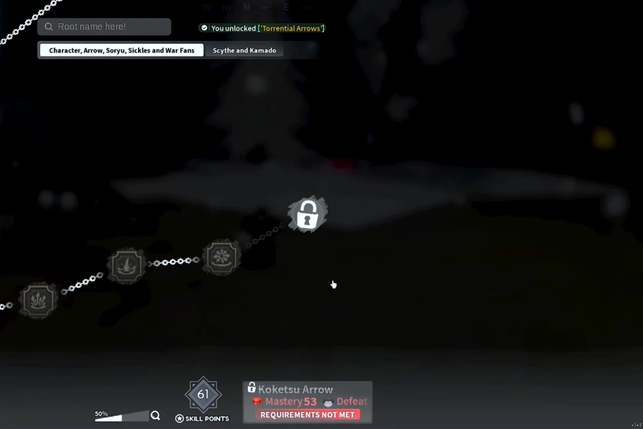 The Arrow skill tree with the last node locked