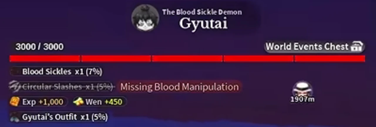 Gyutai's health bar with a struck scroll line
