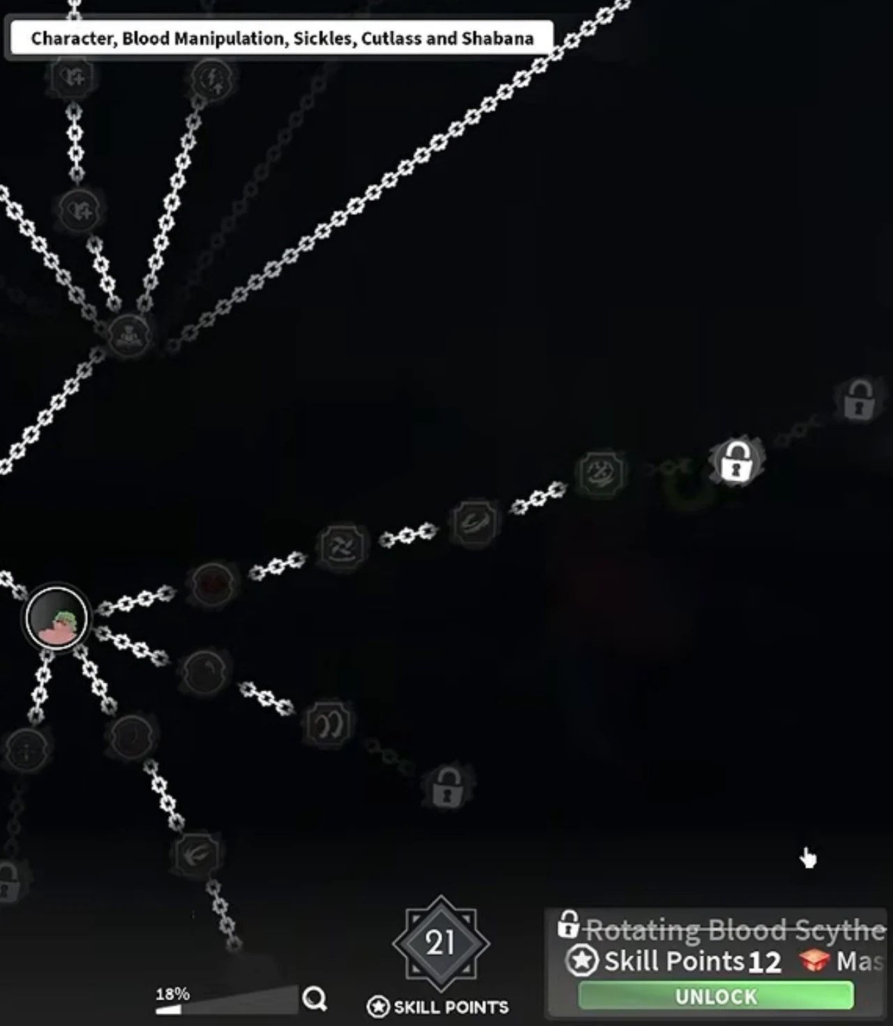 The Blood Manipulation skill tree with the fourth node ready