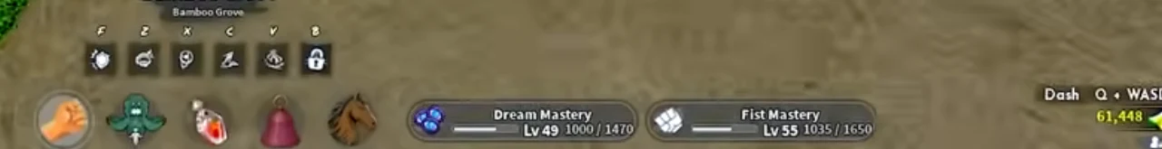The move row and two mastery bars at the bottom of the screen