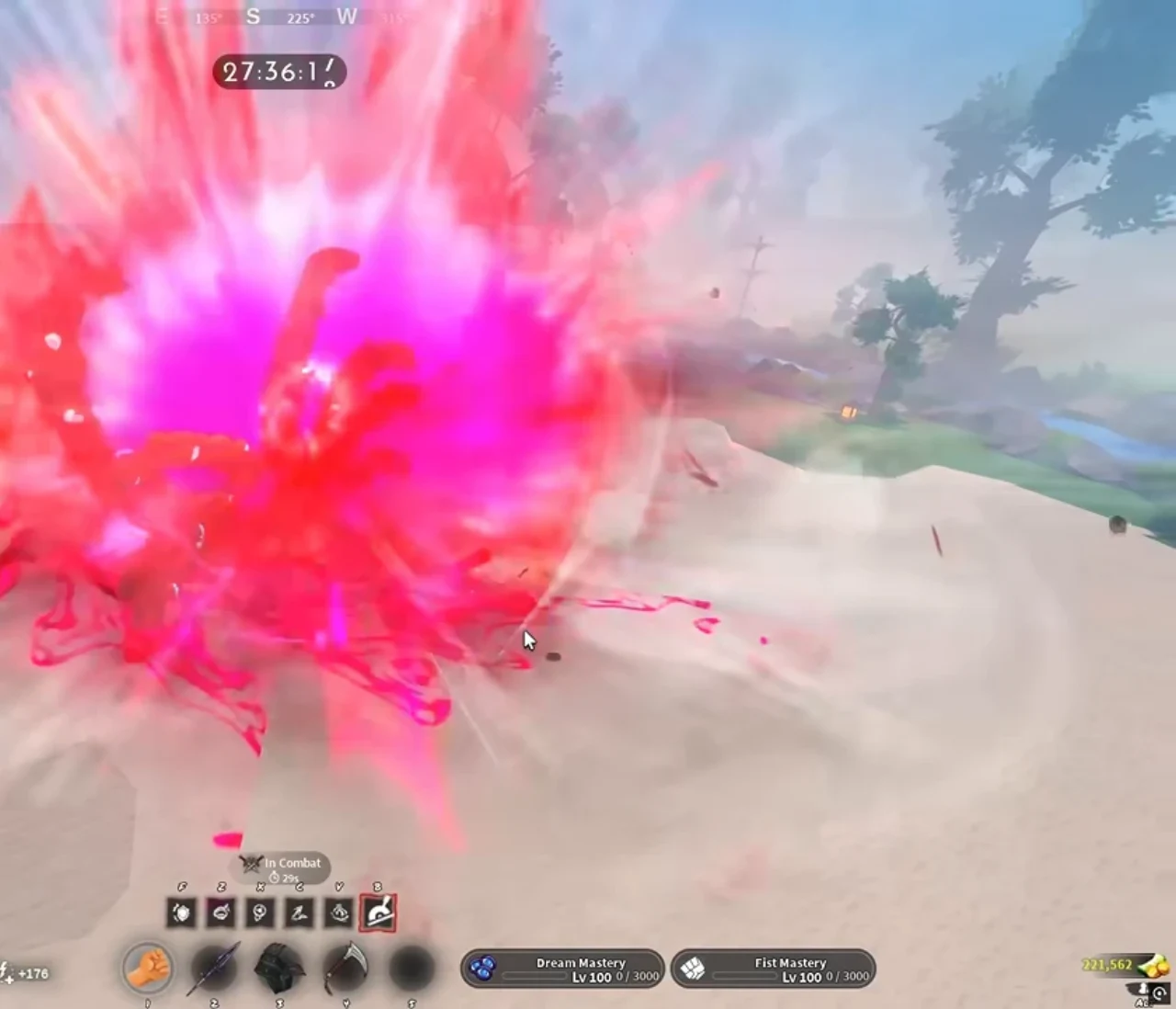 A huge pink explosion filling the arena