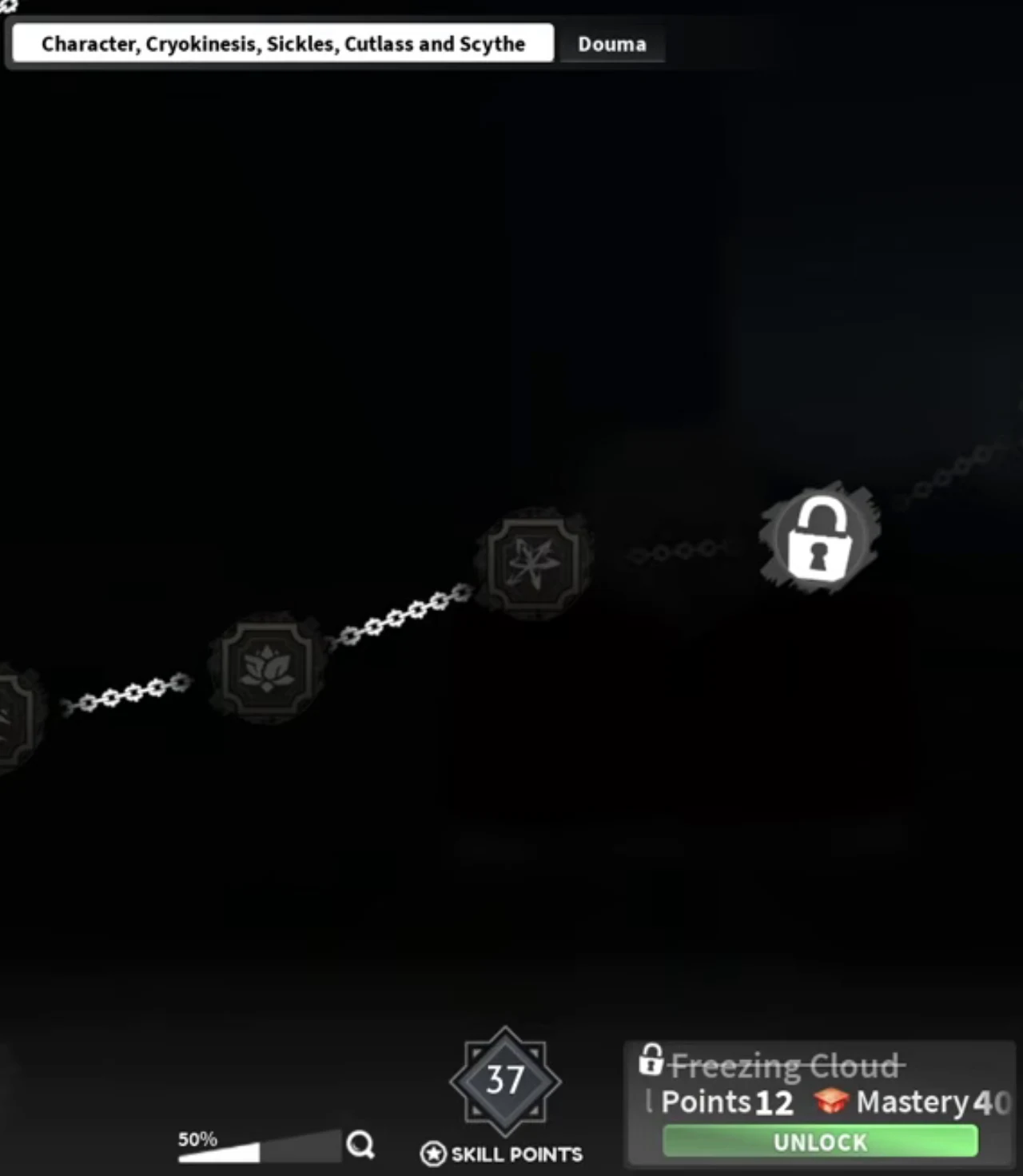 The Cryokinesis skill tree with the fourth node ready