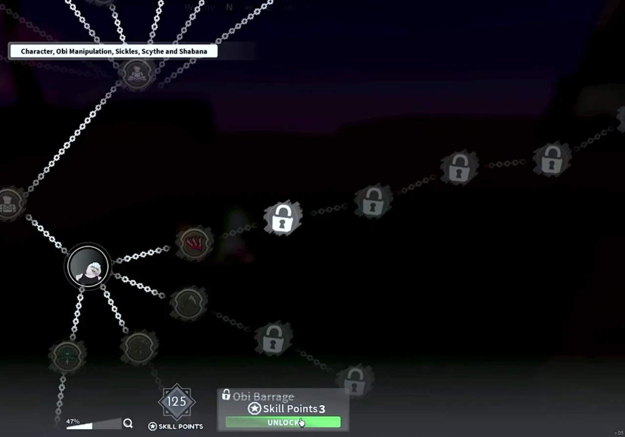 The Obi Manipulation skill tree with the first node ready to unlock