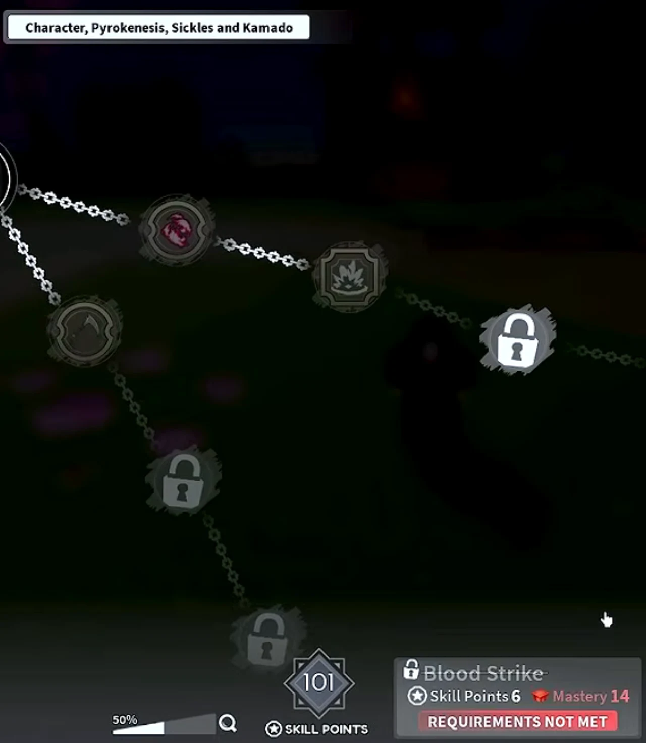 The Pyrokenesis skill tree with the second node selected