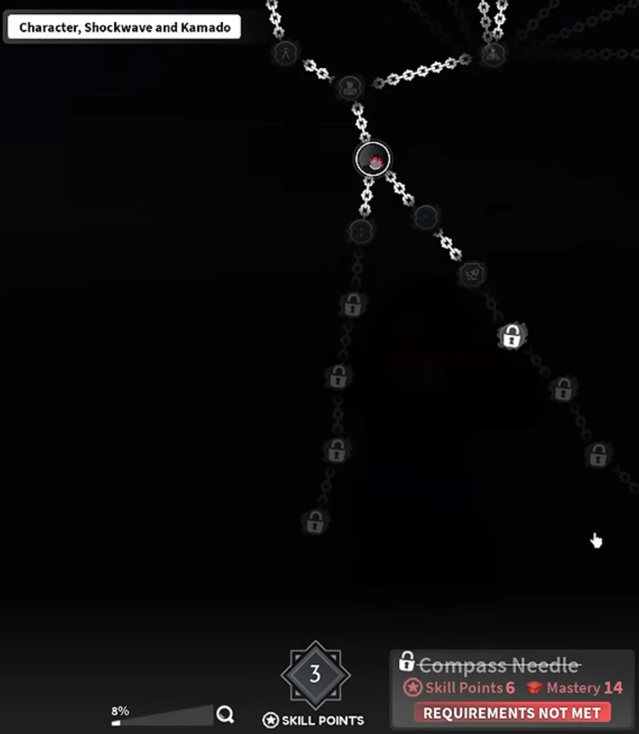 The Shockwave skill tree with the second node selected