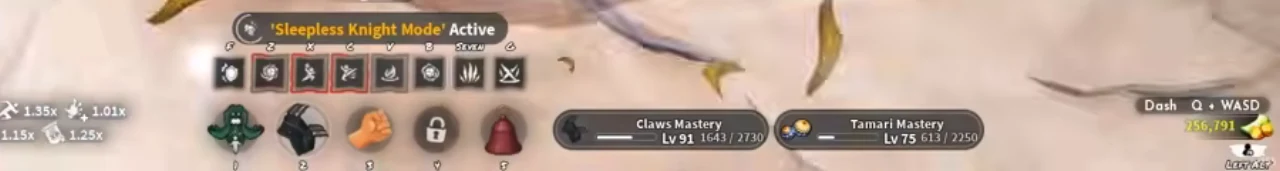 The move row with extra keys and two mastery bars