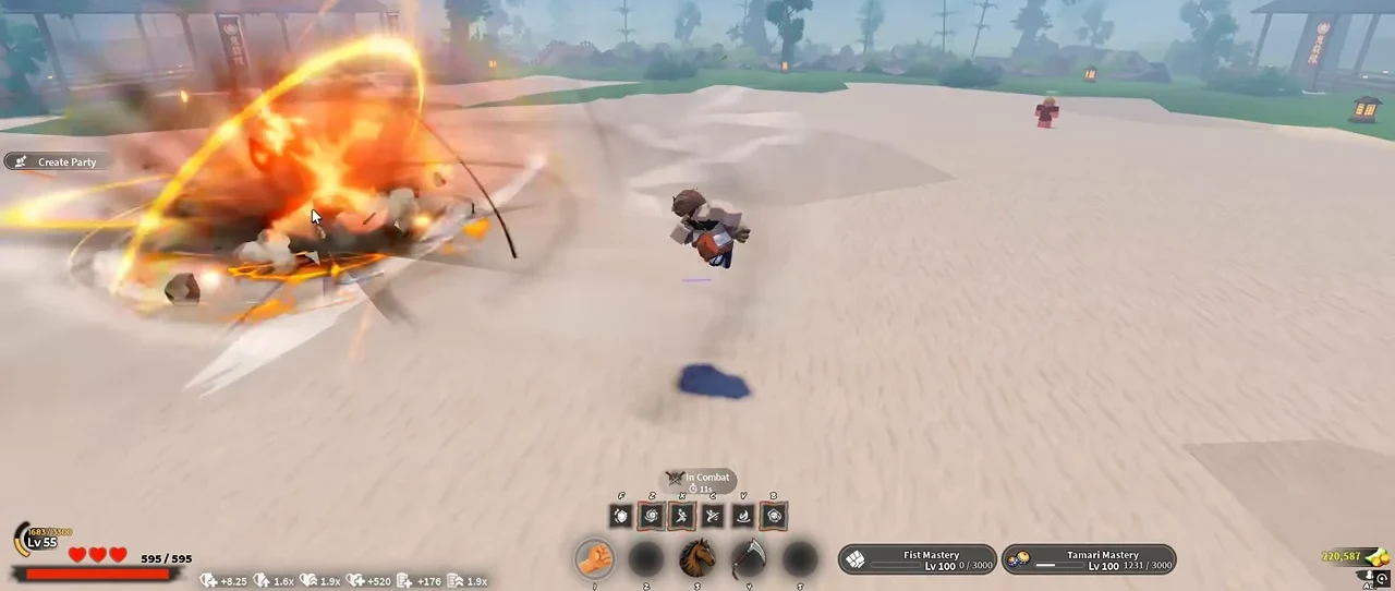 A fiery crater exploding on sand