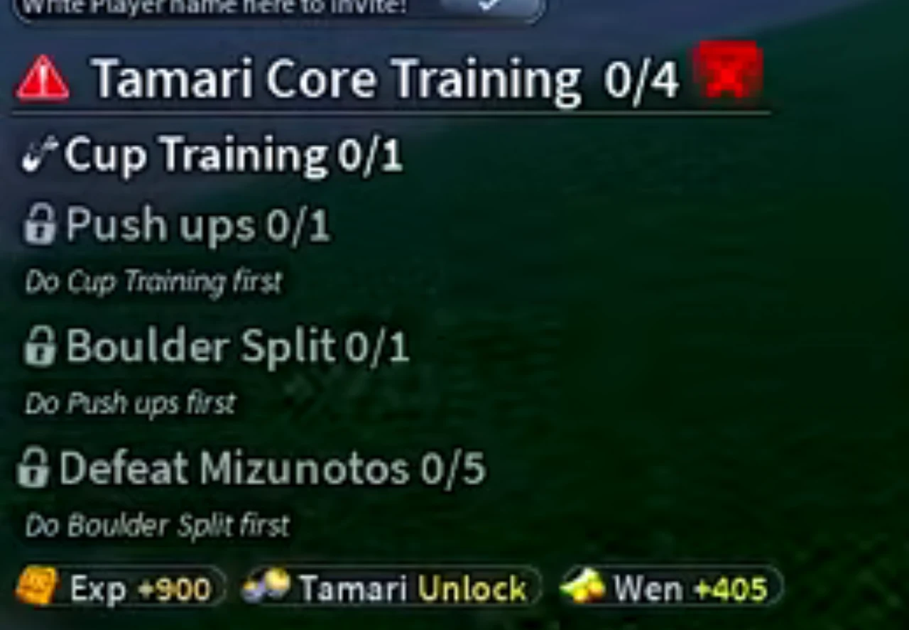 The Tamari Core Training quest tracker