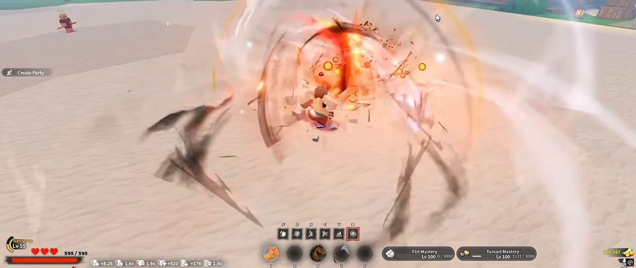 A spinning ball with shockwave rings hitting a target