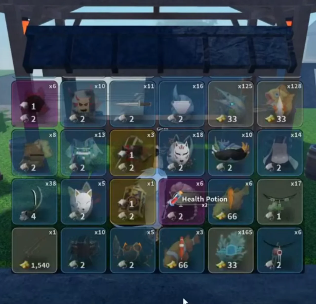 The sell grid full of fish stacks