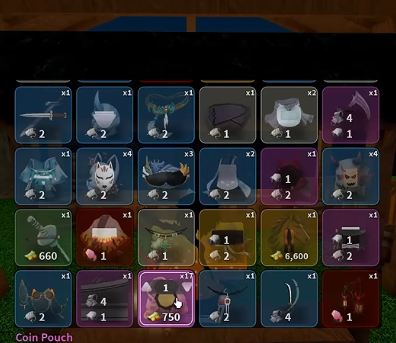 Ginzo's sell grid with prices on each tile