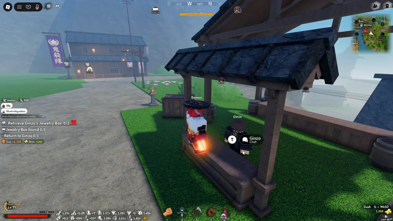 A player at Ginzo's stall in daylight