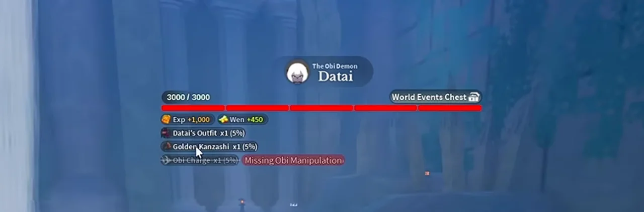 Datai's health bar with the drop list printed under it