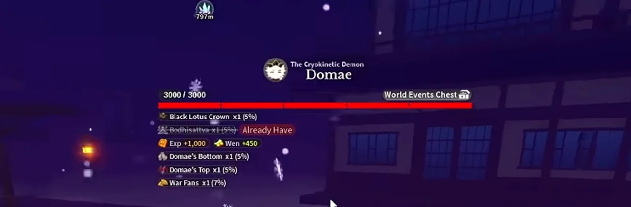 Domae's health bar with the drop list printed under it