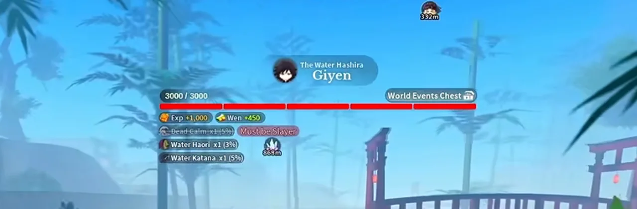 Giyen's health bar with the drop list printed under it