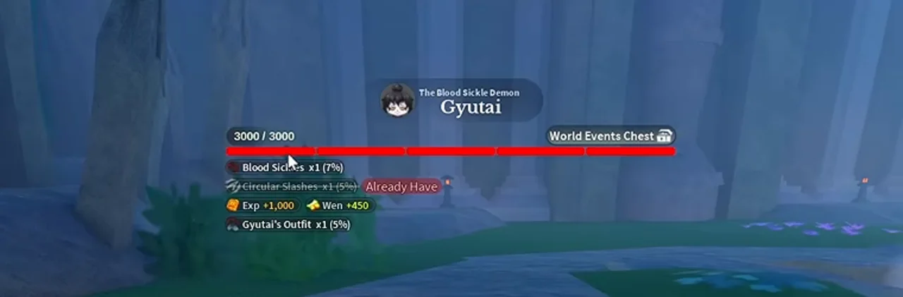 Gyutai's health bar with the drop list printed under it