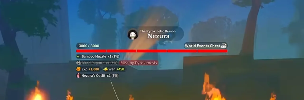 Nezura's health bar with the drop list printed under it
