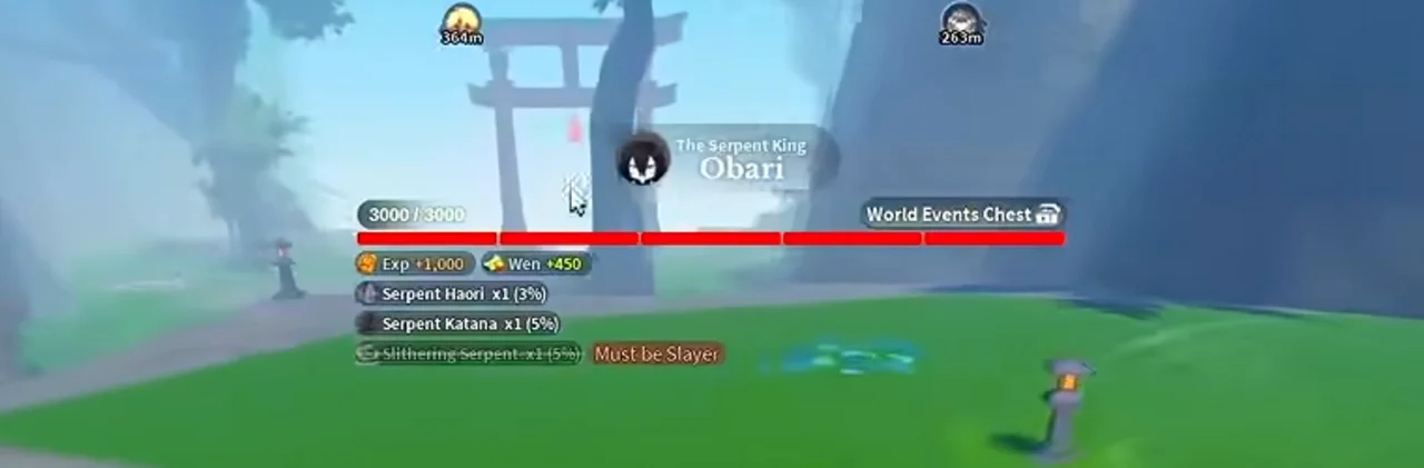 Obari's health bar with the drop list printed under it
