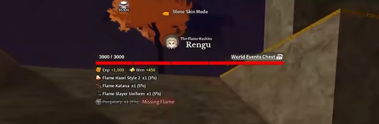 Rengu's health bar with the drop list printed under it