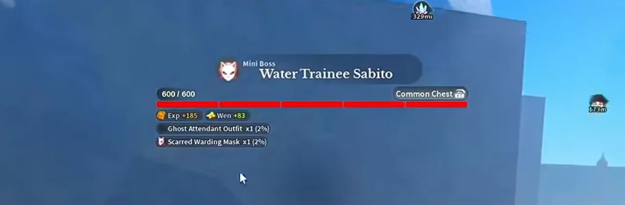 Water Trainee Sabito's health bar with the drop list printed under it
