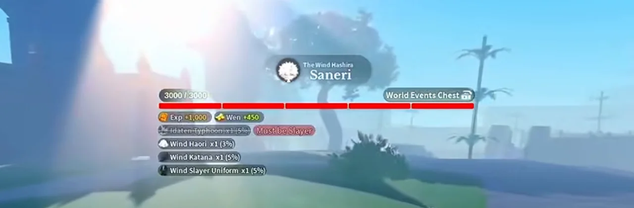 Saneri's health bar with the drop list printed under it