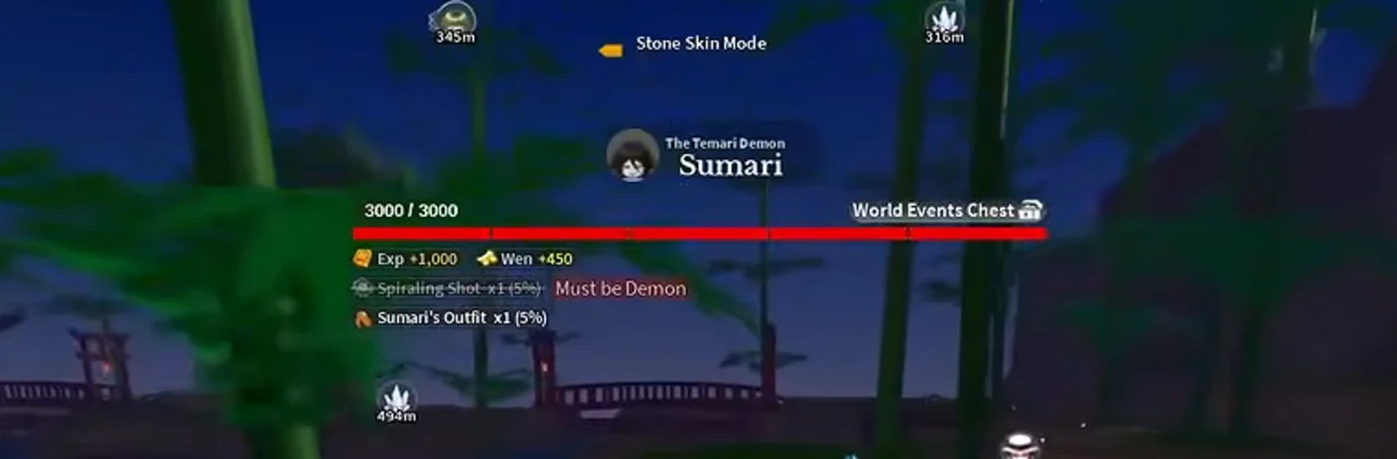 Sumari's health bar at night with two drops listed under it