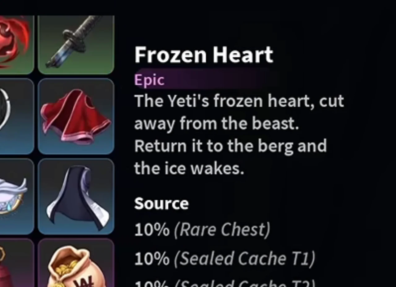 An item card for the Frozen Heart