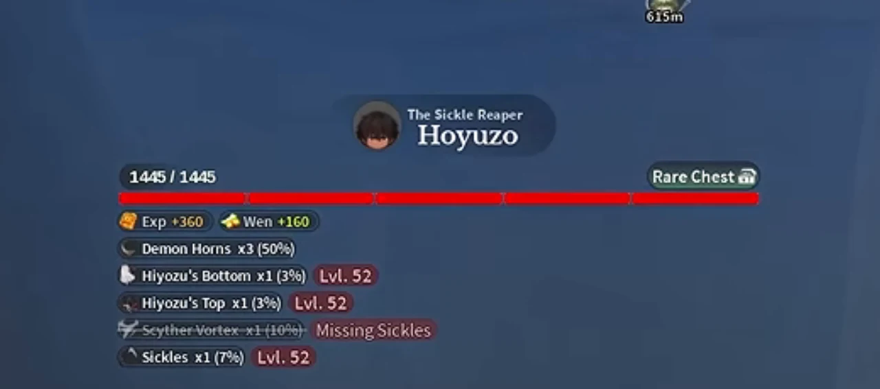 Hoyuzo's health bar with five drop lines