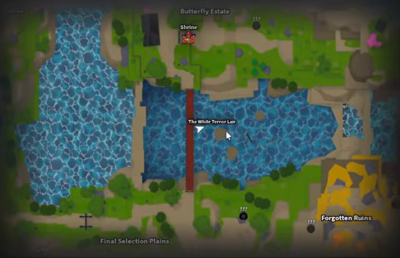 The map around Butterfly Estate with a lair labelled in the lake