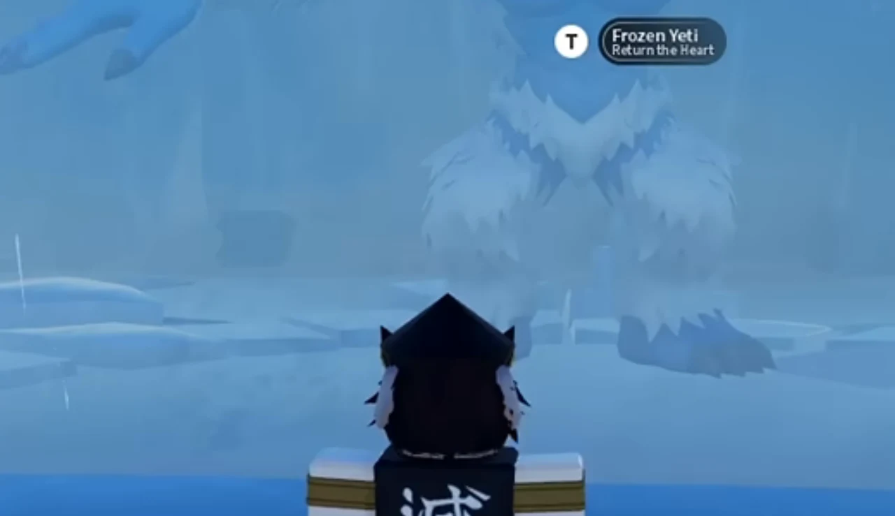 A frozen Yeti with an interaction prompt