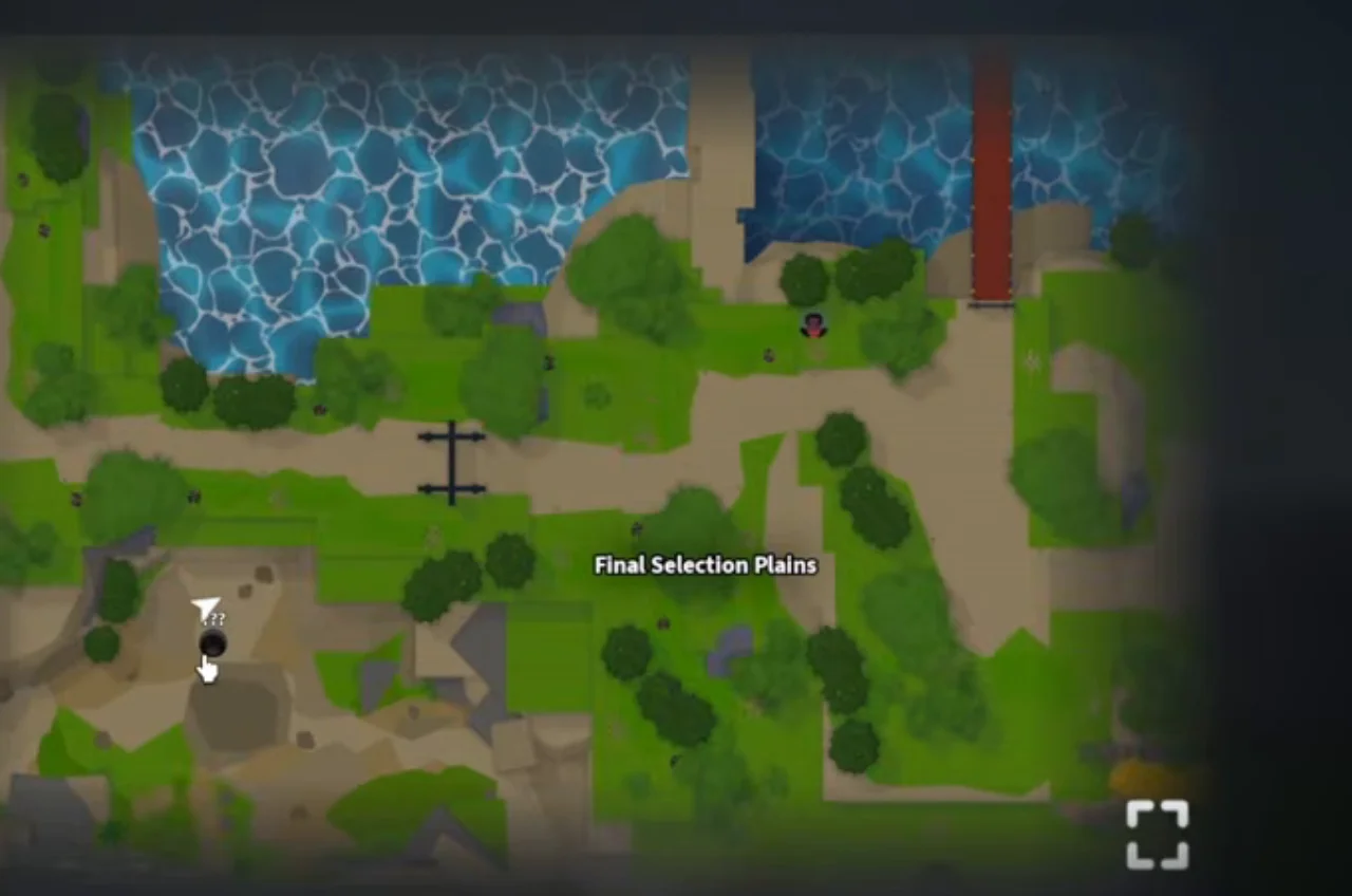 The map zoomed on a boss marker near Final Selection Plains