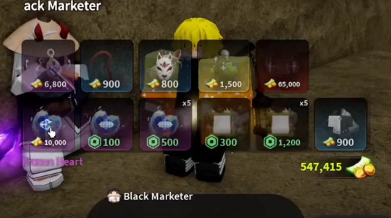 The shop grid with the cursor on a blue orb