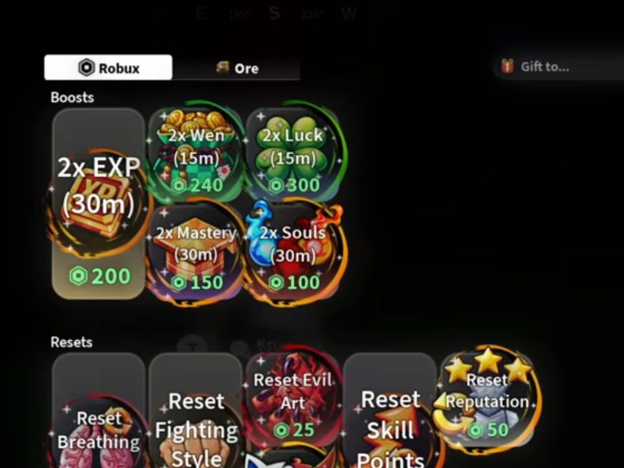 The in-game shop's Robux tab with a Gift to field