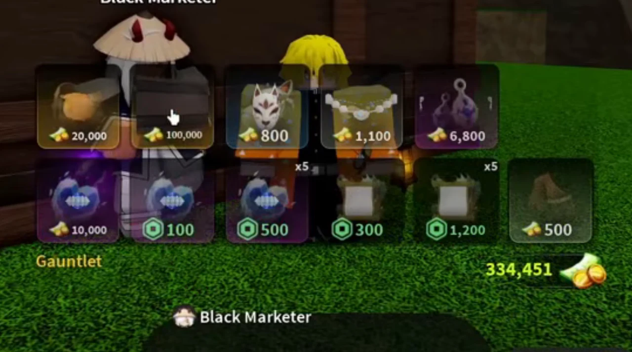 The Black Marketer's shop grid with Wen and Robux prices