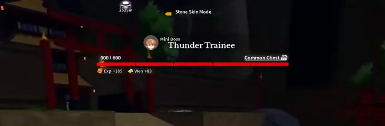 A mini boss health bar at night with no item drops listed under it