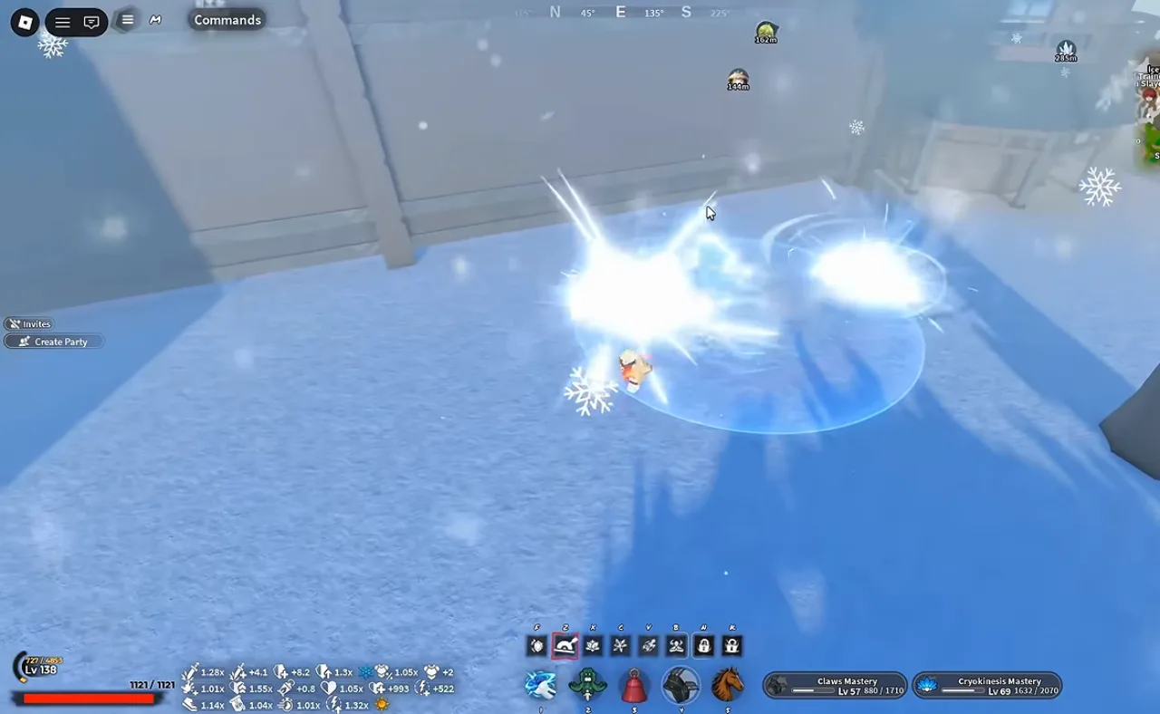 A demon casting an ice attack in a snowy courtyard