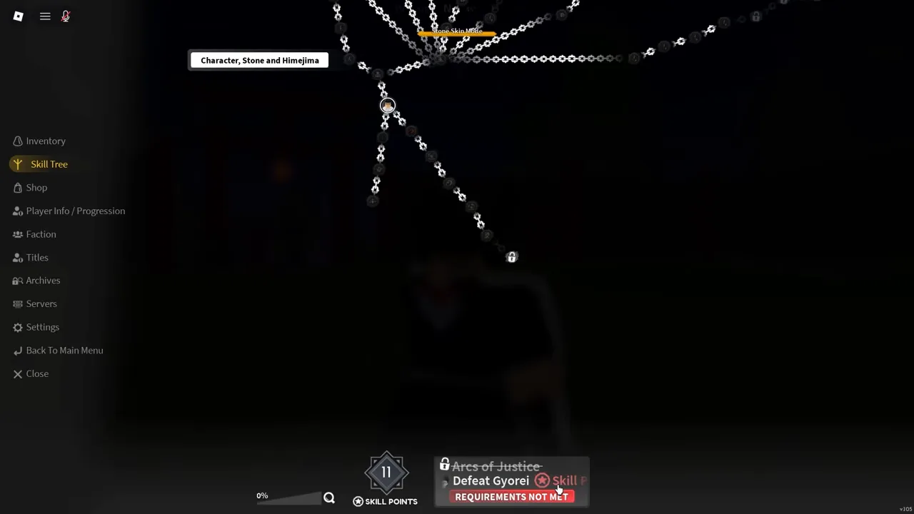 The Stone skill tree with the last node's requirements showing