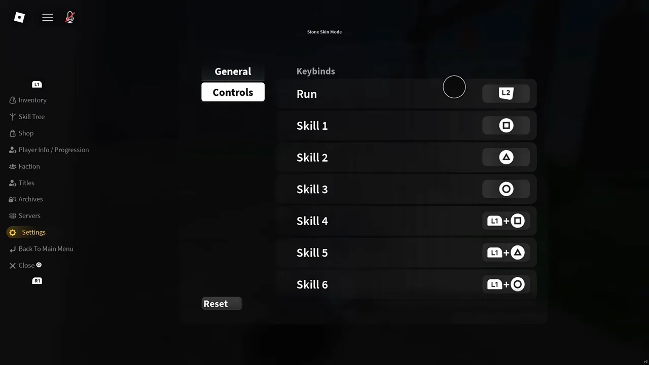 Controller keybinds after pressing Reset, shown with PlayStation button icons