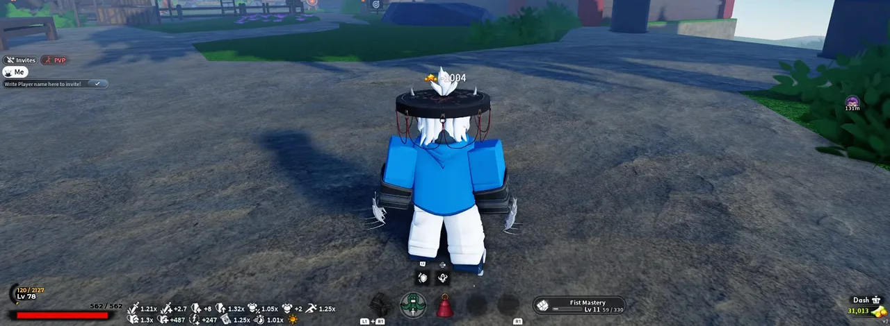 A console player's HUD with button badges on the hotbar