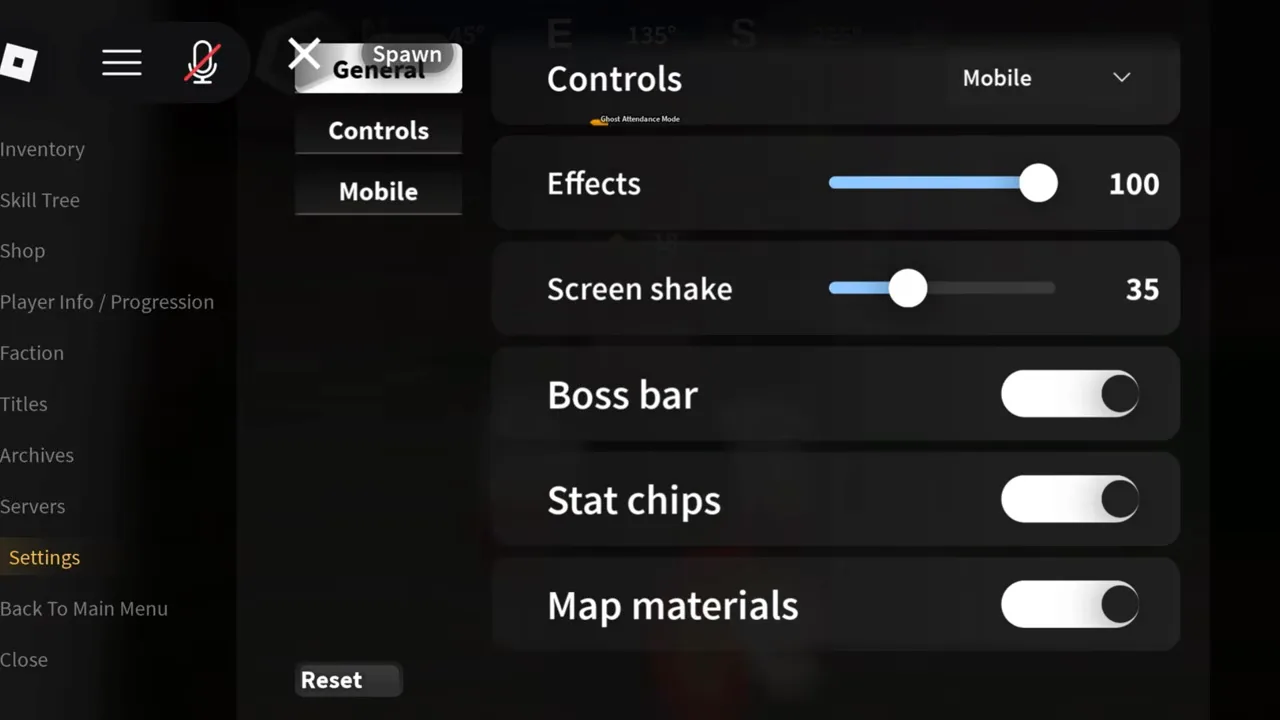 The General tab on a phone, with Boss bar and Stat chips switches