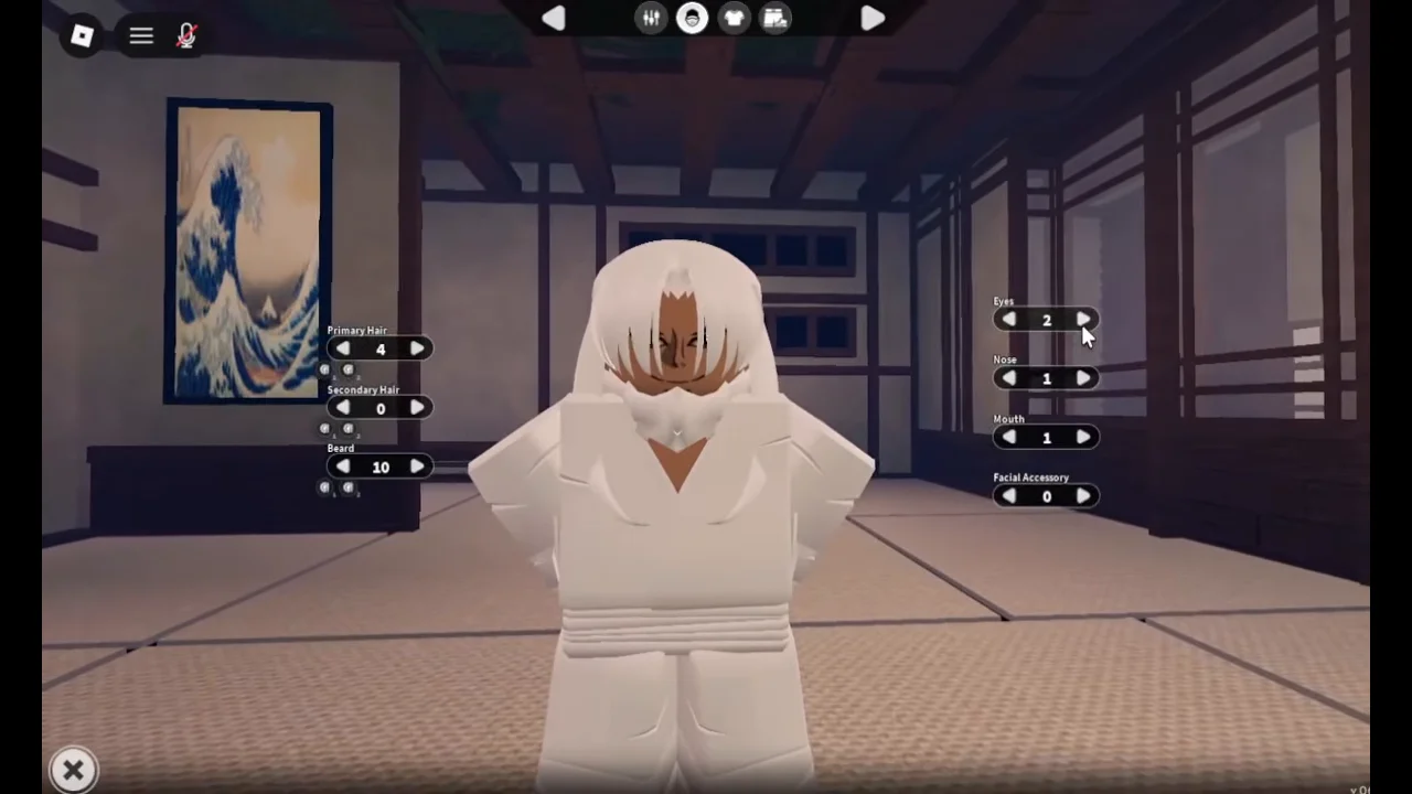 The face tab with number pickers for hair and face parts
