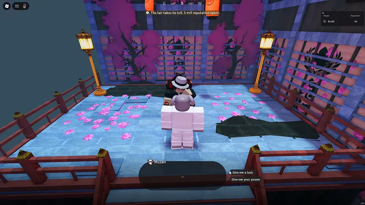 The player, now a demon, facing Muzan with two dialogue options