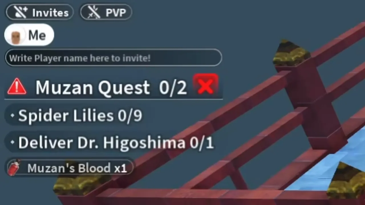 Close-up of the quest tracker listing Spider Lilies 0 of 9 and Deliver Dr. Higoshima 0 of 1