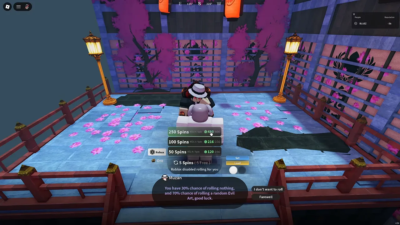 The spin panel scrolled to its three largest Robux packs