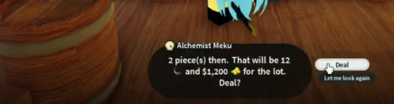 Meku's confirmation line with Deal and Let me look again buttons
