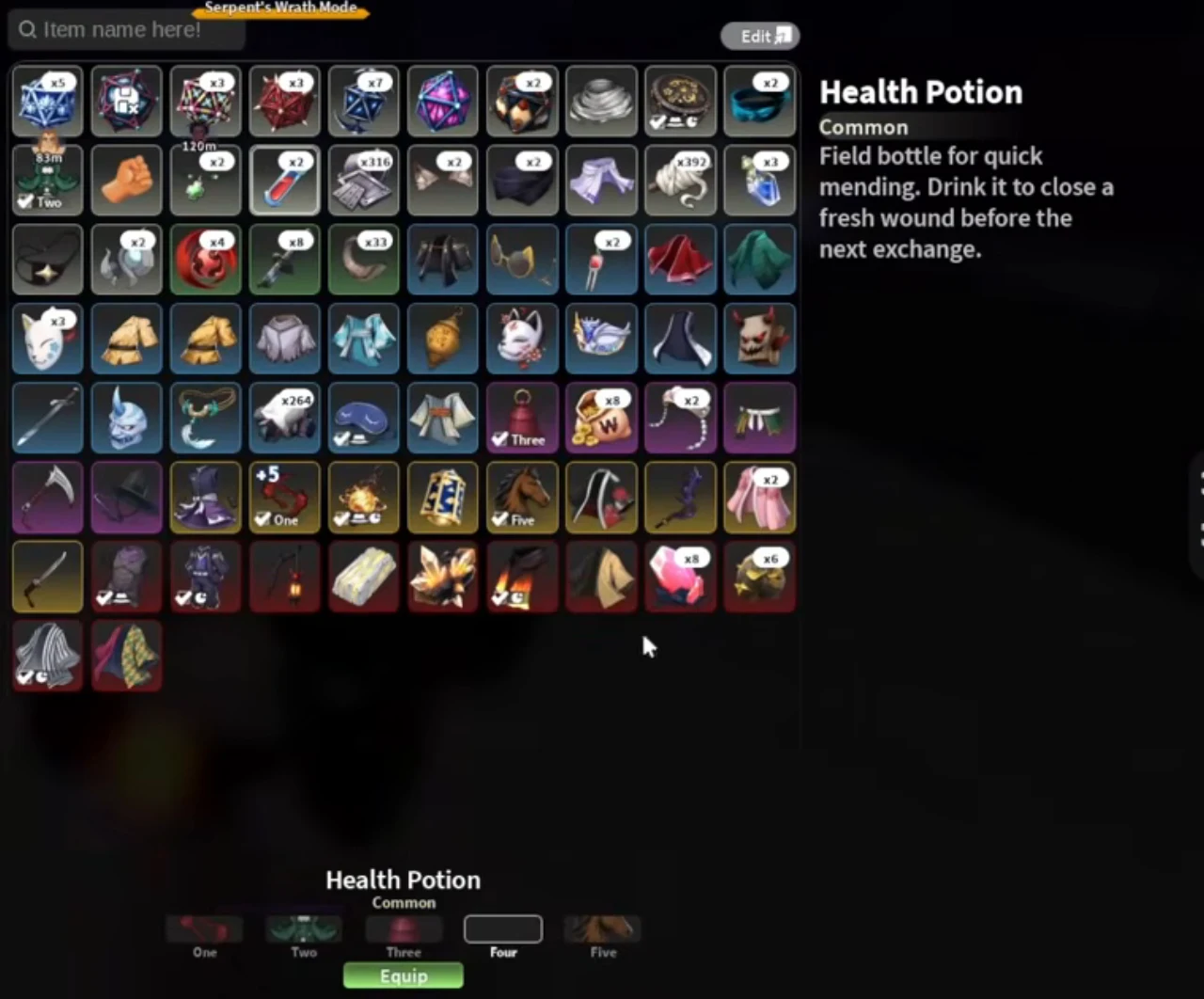 An inventory card for the Health Potion