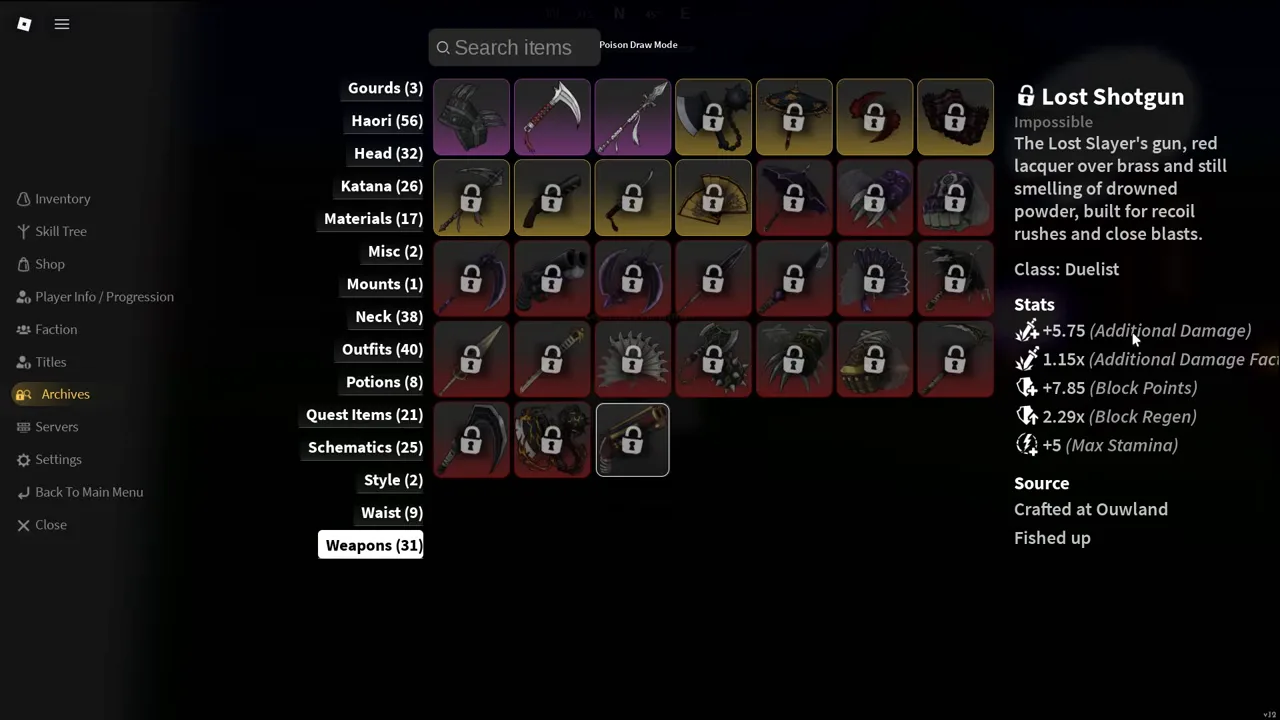 An Archives card for a gun with the rarity Impossible