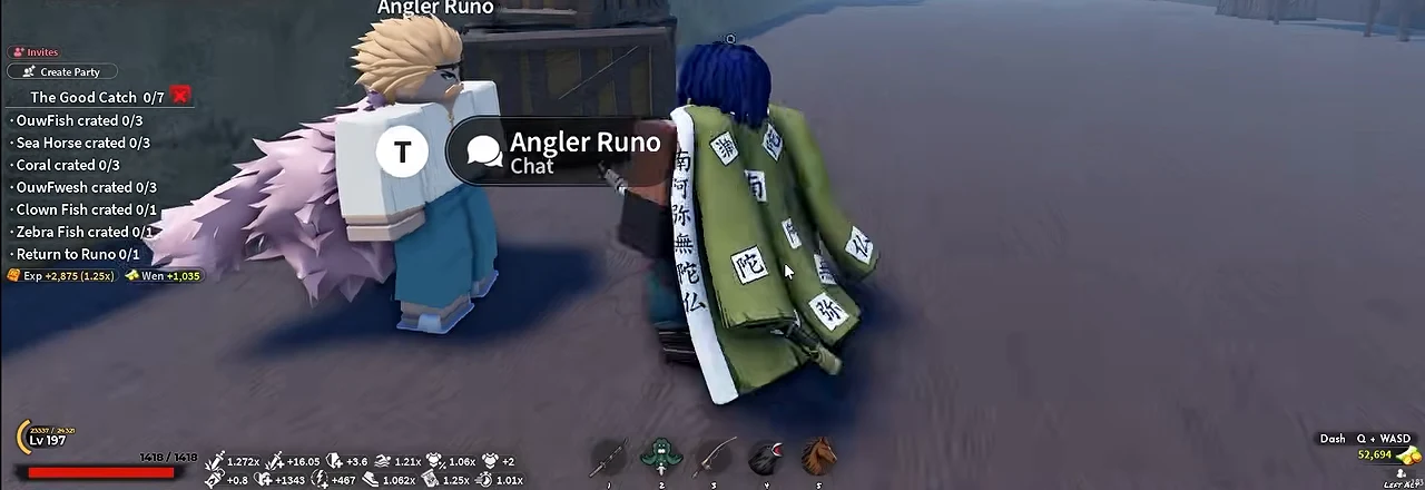 The quest tracker for The Good Catch beside Angler Runo